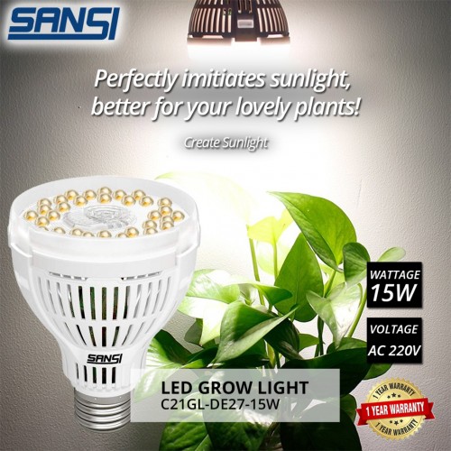 SANSI 15W LED Grow Light Bulb Daylight Full Spectrum E27 And Sunlight White Grow Light Lamp For Indoor Garden Houseplants Greenhouse
