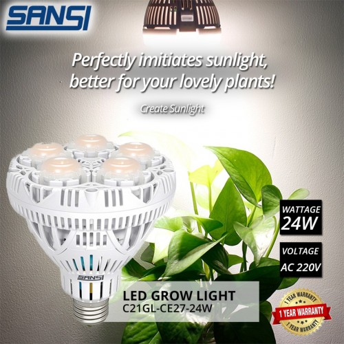 SANSI 24W LED Grow Light Bulb Daylight Full Spectrum E27 And Sunlight White Grow Light Lamp For Indoor Garden Houseplants Greenhouse
