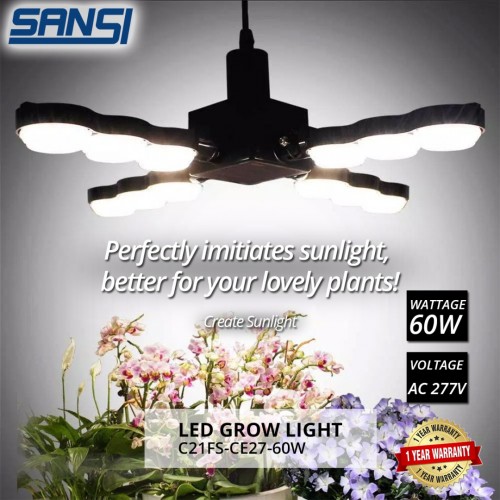 SANSI 60W LED Grow Light Bulb Daylight Full Spectrum E27 And Sunlight White Grow Light Lamp For Indoor Garden Houseplants/Greenhouse